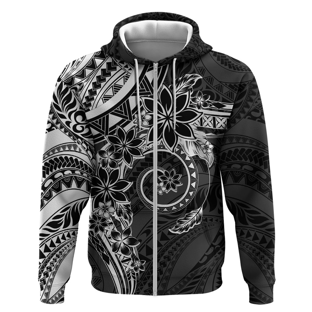 Polynesian Pattern With Plumeria Flowers Hoodie Black LT05 Zip Hoodie Black - Polynesian Pride