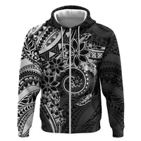 Polynesian Pattern With Plumeria Flowers Hoodie Black LT05 Zip Hoodie Black - Polynesian Pride