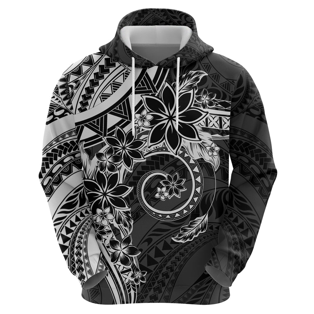Polynesian Pattern With Plumeria Flowers Hoodie Black LT05 - Polynesian Pride
