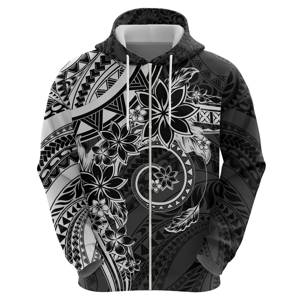 Polynesian Pattern With Plumeria Flowers Hoodie Black LT05 - Polynesian Pride