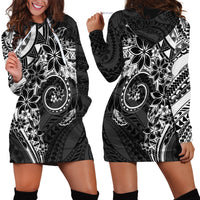 Polynesian Pattern With Plumeria Flowers Hoodie Dress Black LT05 - Polynesian Pride