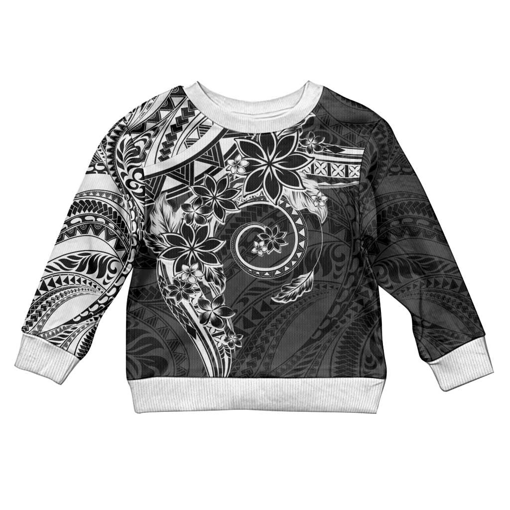 Polynesian Pattern With Plumeria Flowers Kid Ugly Christmas Sweater Black
