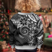 Polynesian Pattern With Plumeria Flowers Kid Ugly Christmas Sweater Black