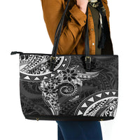 Polynesian Pattern With Plumeria Flowers Leather Tote Bag Black LT05 - Polynesian Pride