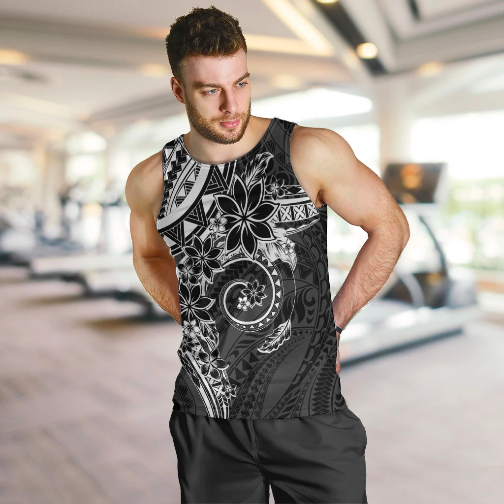 Polynesian Pattern With Plumeria Flowers Men Tank Top Black