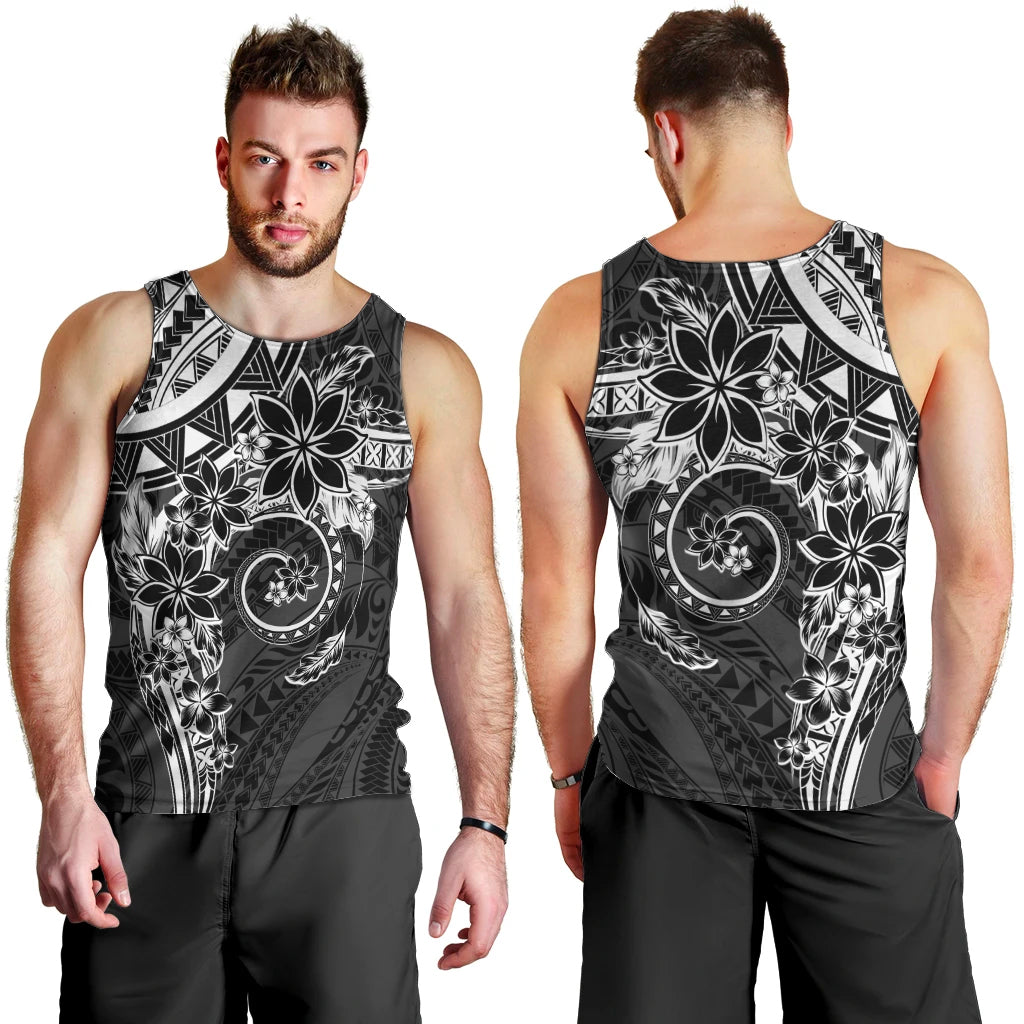 Polynesian Pattern With Plumeria Flowers Men Tank Top Black LT05 - Polynesian Pride