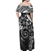 Polynesian Pattern With Plumeria Flowers Off Shoulder Maxi Dress Black LT05 - Polynesian Pride