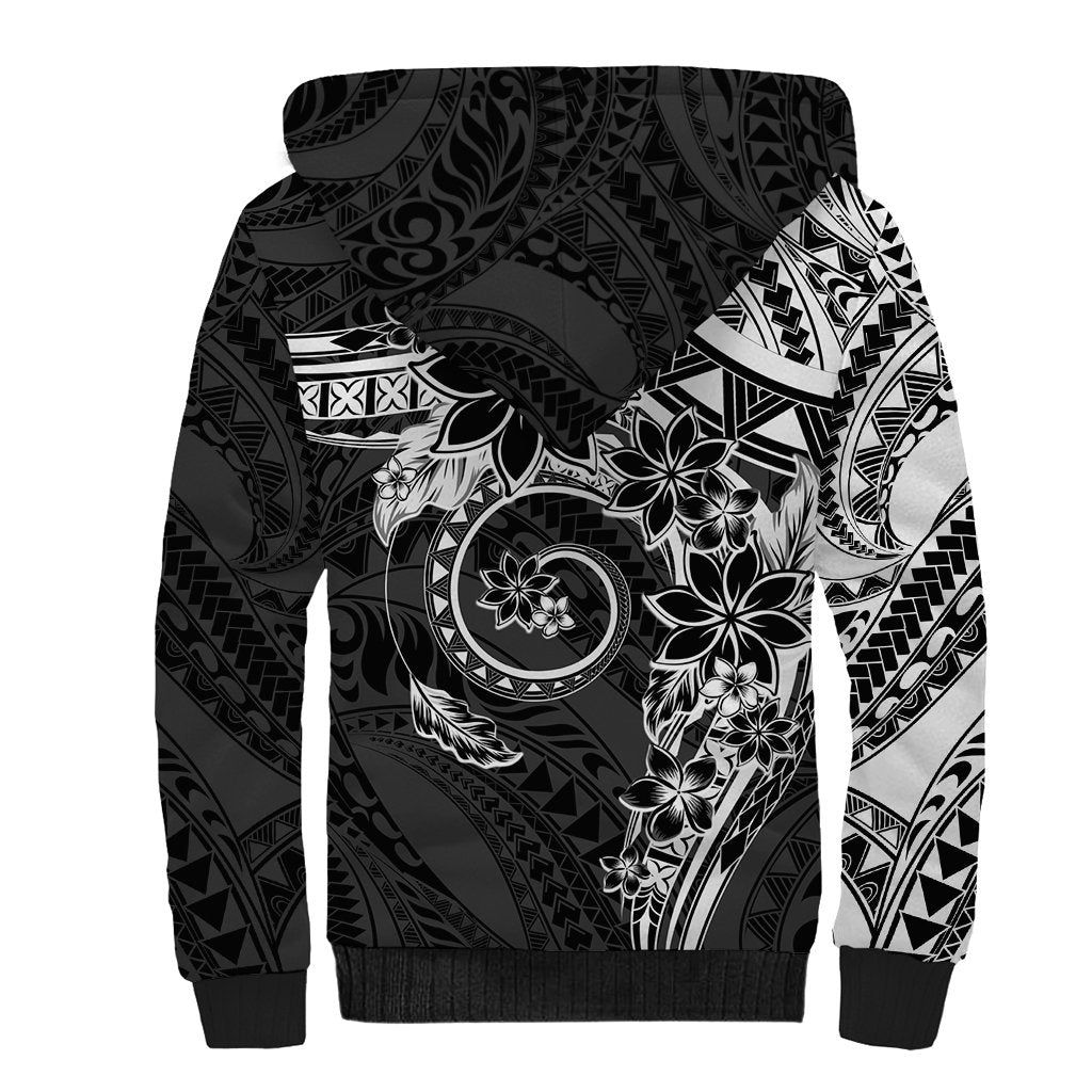Polynesian Pattern With Plumeria Flowers Sherpa Hoodie Black LT05 - Polynesian Pride