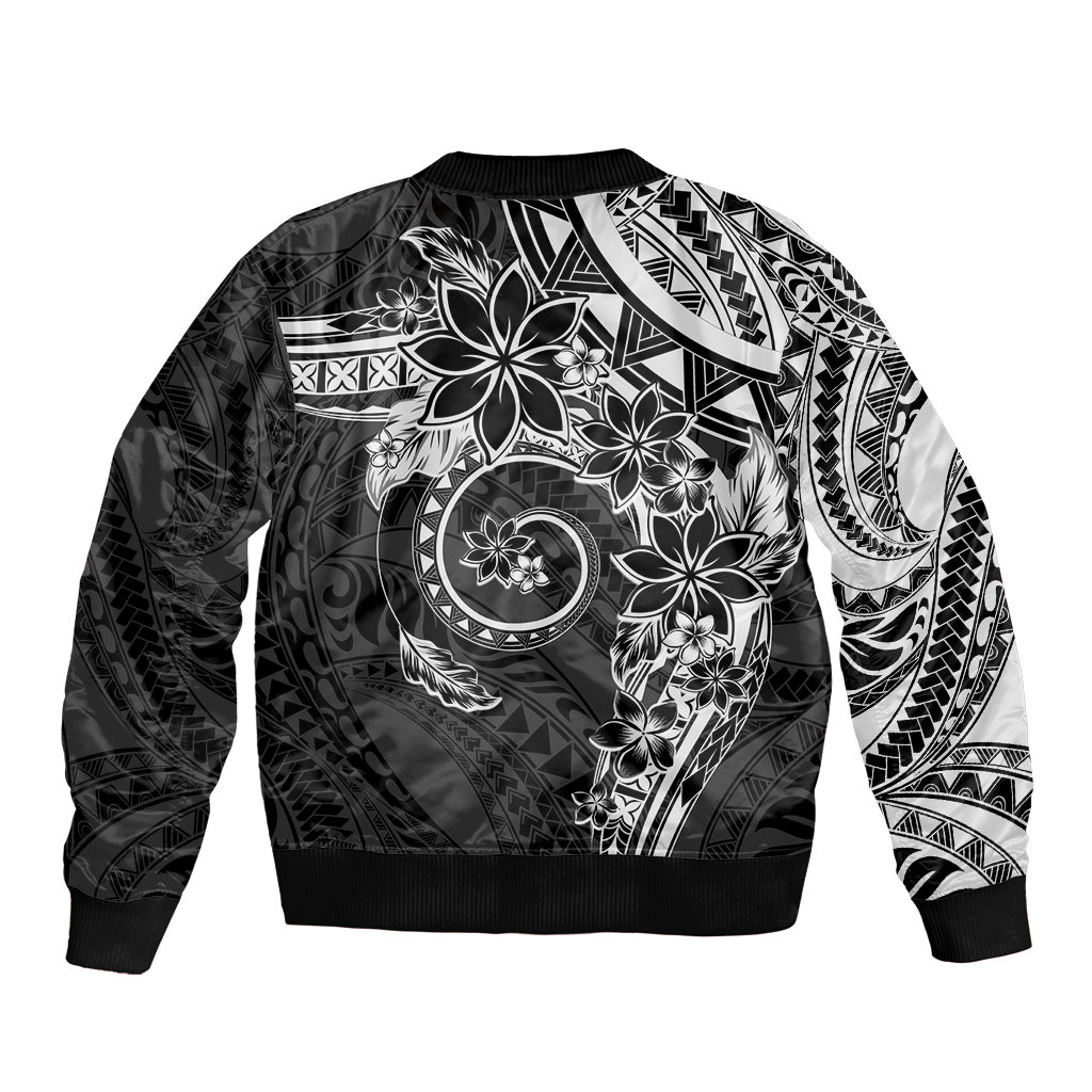 Polynesian Pattern With Plumeria Flowers Sleeve Zip Bomber Jacket Black LT05 - Polynesian Pride