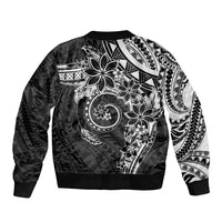 Polynesian Pattern With Plumeria Flowers Sleeve Zip Bomber Jacket Black LT05 - Polynesian Pride
