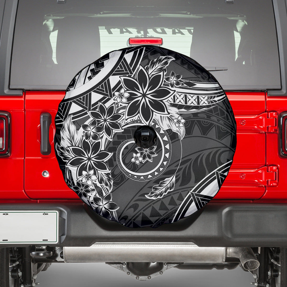 Polynesian Pattern With Plumeria Flowers Spare Tire Cover Black LT05 - Polynesian Pride