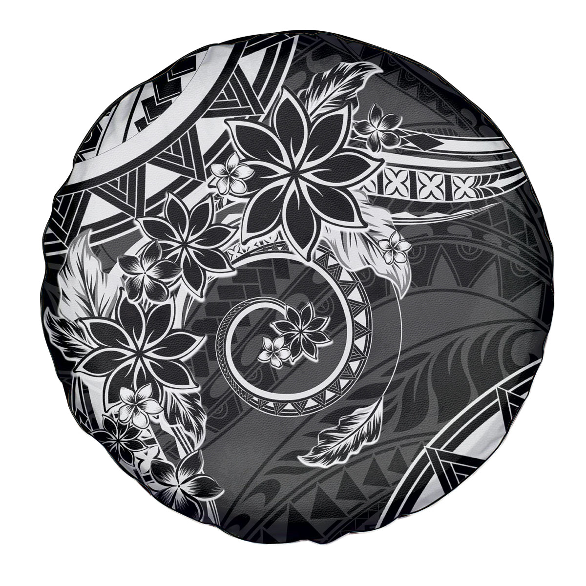Polynesian Pattern With Plumeria Flowers Spare Tire Cover Black LT05 - Polynesian Pride