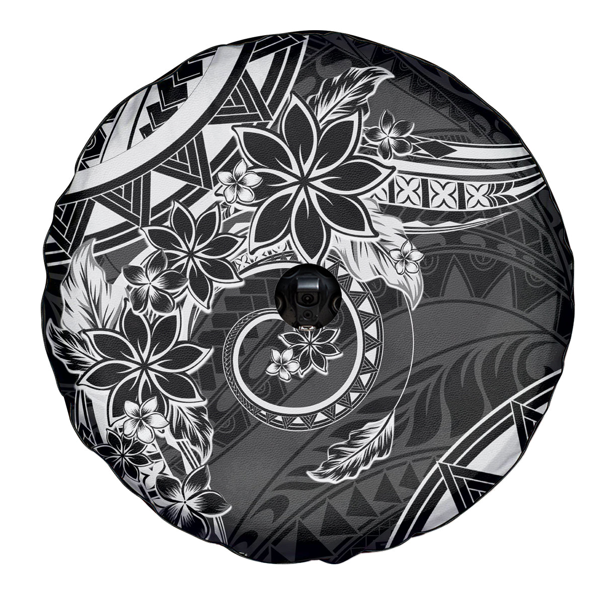 Polynesian Pattern With Plumeria Flowers Spare Tire Cover Black LT05 - Polynesian Pride