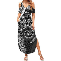 Polynesian Pattern With Plumeria Flowers Summer Maxi Dress Black LT05 Women Black - Polynesian Pride
