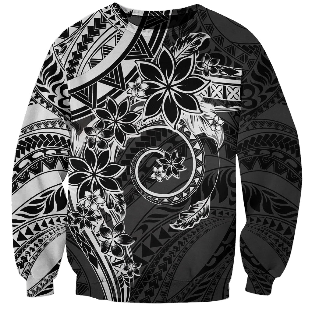 Polynesian Pattern With Plumeria Flowers Sweatshirt Black LT05 Unisex Black - Polynesian Pride