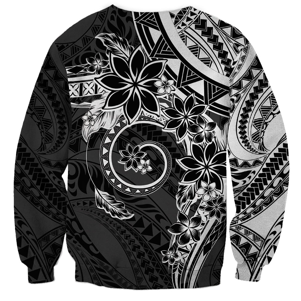 Polynesian Pattern With Plumeria Flowers Sweatshirt Black LT05 - Polynesian Pride