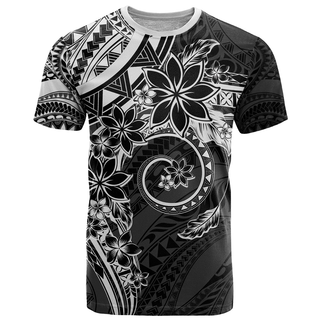 Polynesian Pattern With Plumeria Flowers T Shirt Black