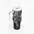 Black Polynesian Pattern With Plumeria Flowers Tumbler With Handle