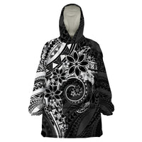 Polynesian Pattern With Plumeria Flowers Wearable Blanket Hoodie Black LT05 One Size Black - Polynesian Pride
