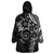 Polynesian Pattern With Plumeria Flowers Wearable Blanket Hoodie Black