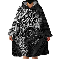 Polynesian Pattern With Plumeria Flowers Wearable Blanket Hoodie Black LT05 - Polynesian Pride