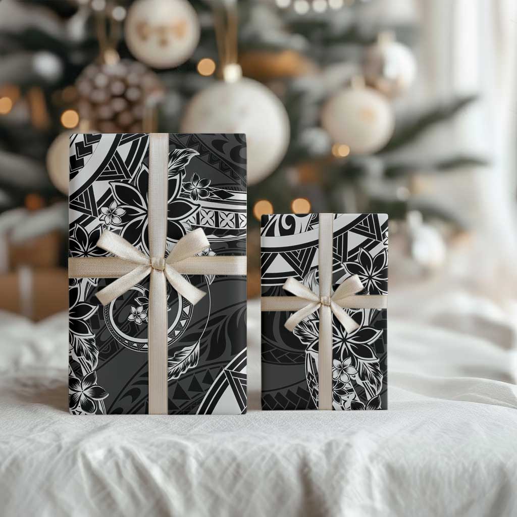 Polynesian Pattern With Plumeria Flowers Wrapping Paper Black LT05 - Polynesian Pride