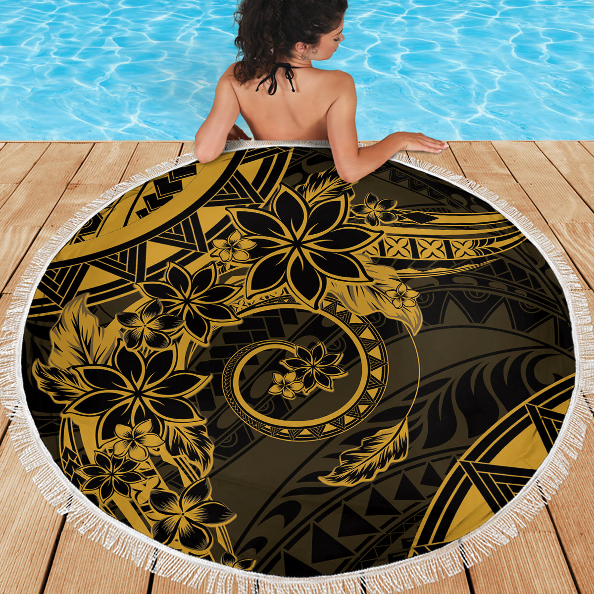 Polynesian Sunset Plumeria Beach Blanket Gold Polynesian Tattoo LT05 - Polynesian Pride