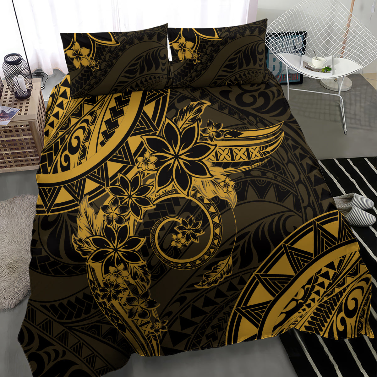 Polynesian Sunset Plumeria Bedding Set Gold Polynesian Tattoo LT05 - Polynesian Pride
