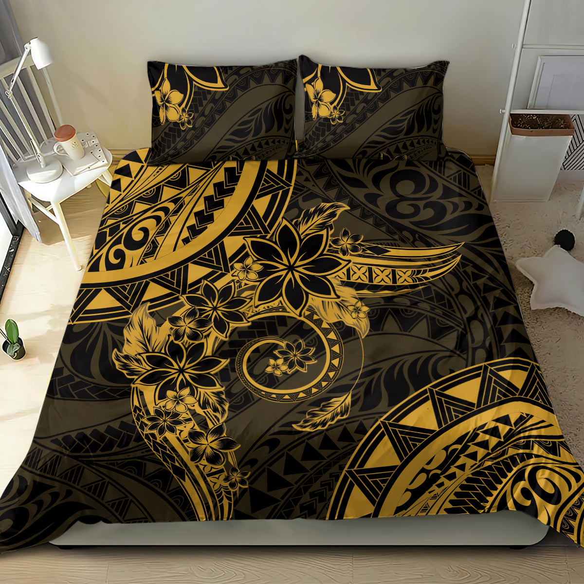 Polynesian Sunset Plumeria Bedding Set Gold Polynesian Tattoo LT05 - Polynesian Pride