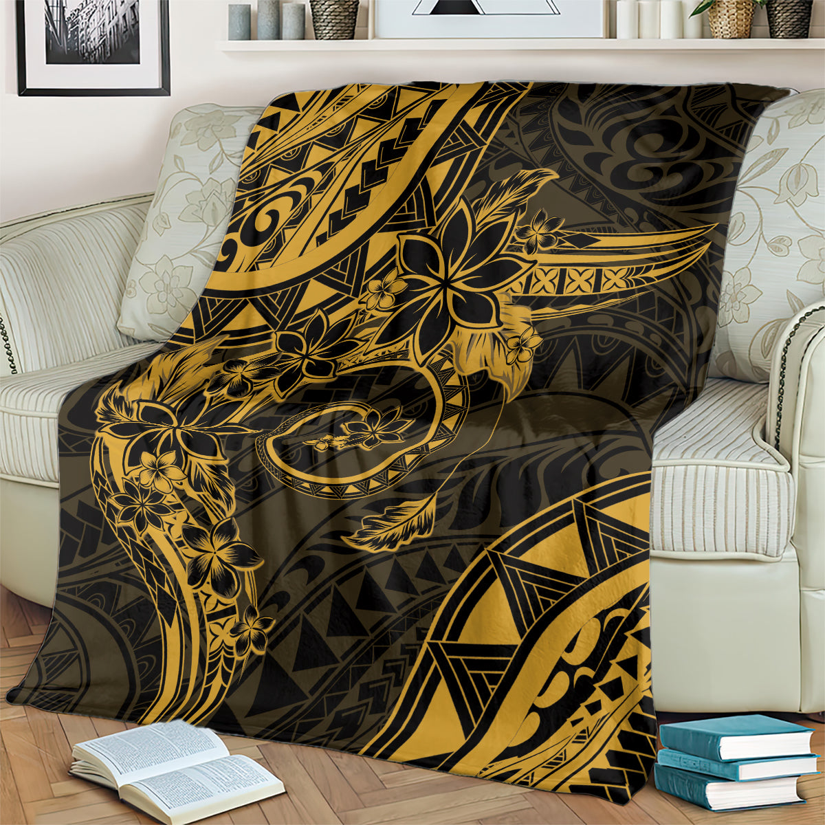 Polynesian Sunset Plumeria Blanket Gold Polynesian Tattoo LT05 - Polynesian Pride