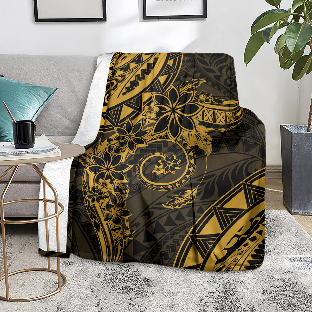 Polynesian Sunset Plumeria Blanket Gold Polynesian Tattoo LT05 - Polynesian Pride