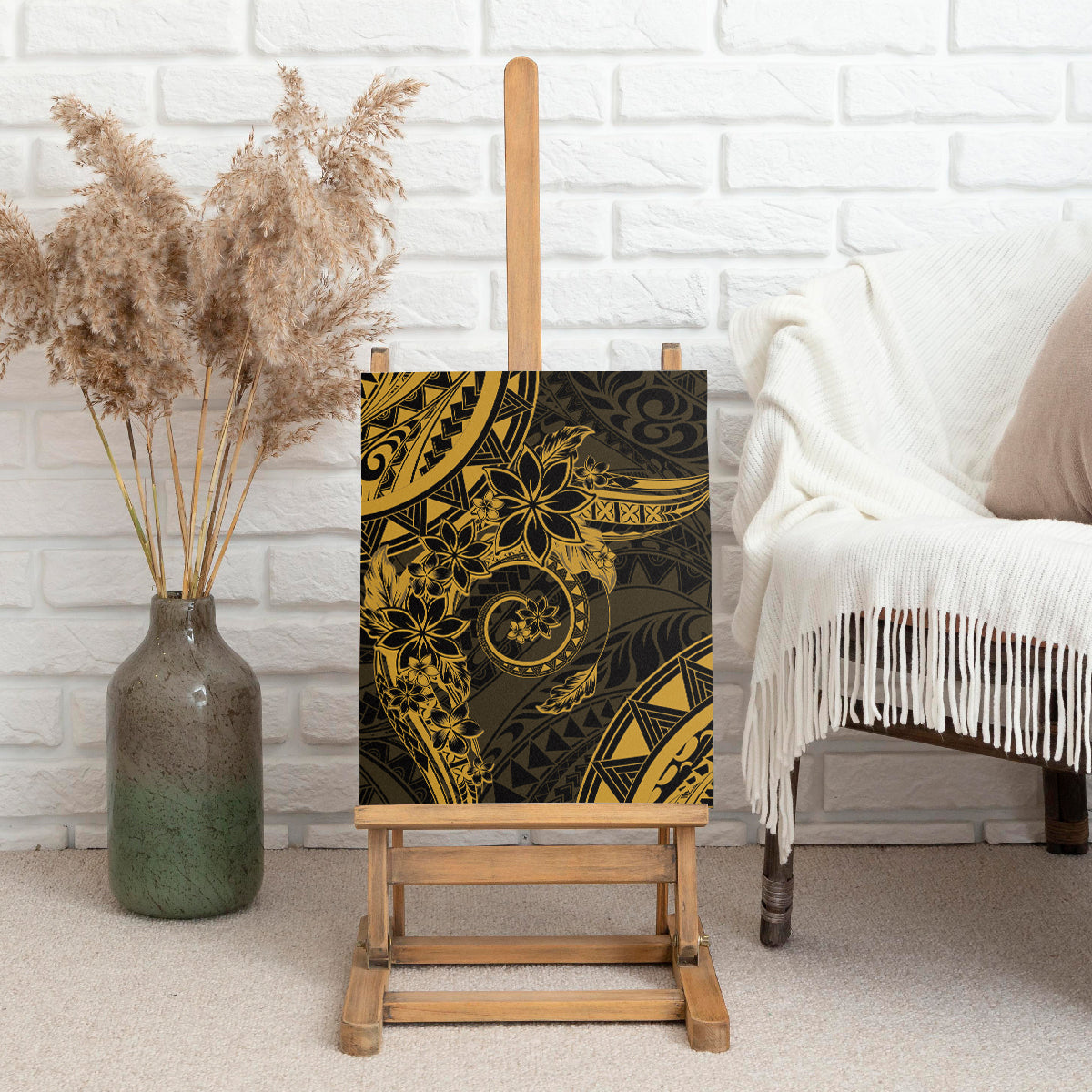 Polynesian Sunset Plumeria Canvas Wall Art Gold Polynesian Tattoo