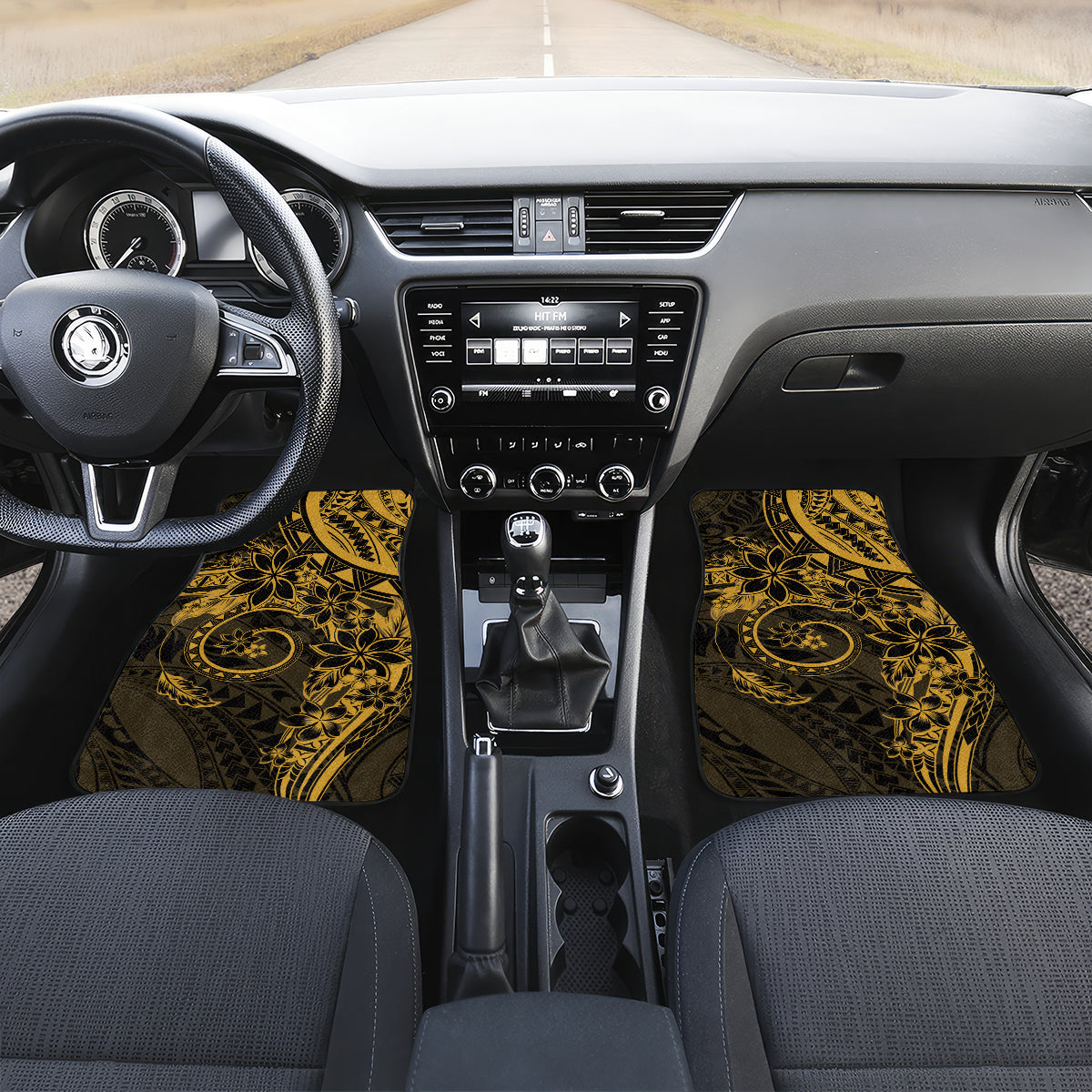 Polynesian Sunset Plumeria Car Mats Gold Polynesian Tattoo LT05 Set 2pcs - Front Gold - Polynesian Pride