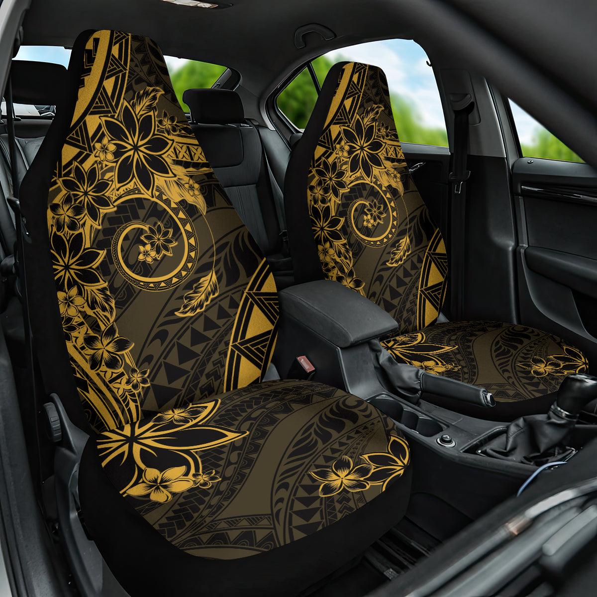 Polynesian Sunset Plumeria Car Seat Cover Gold Polynesian Tattoo