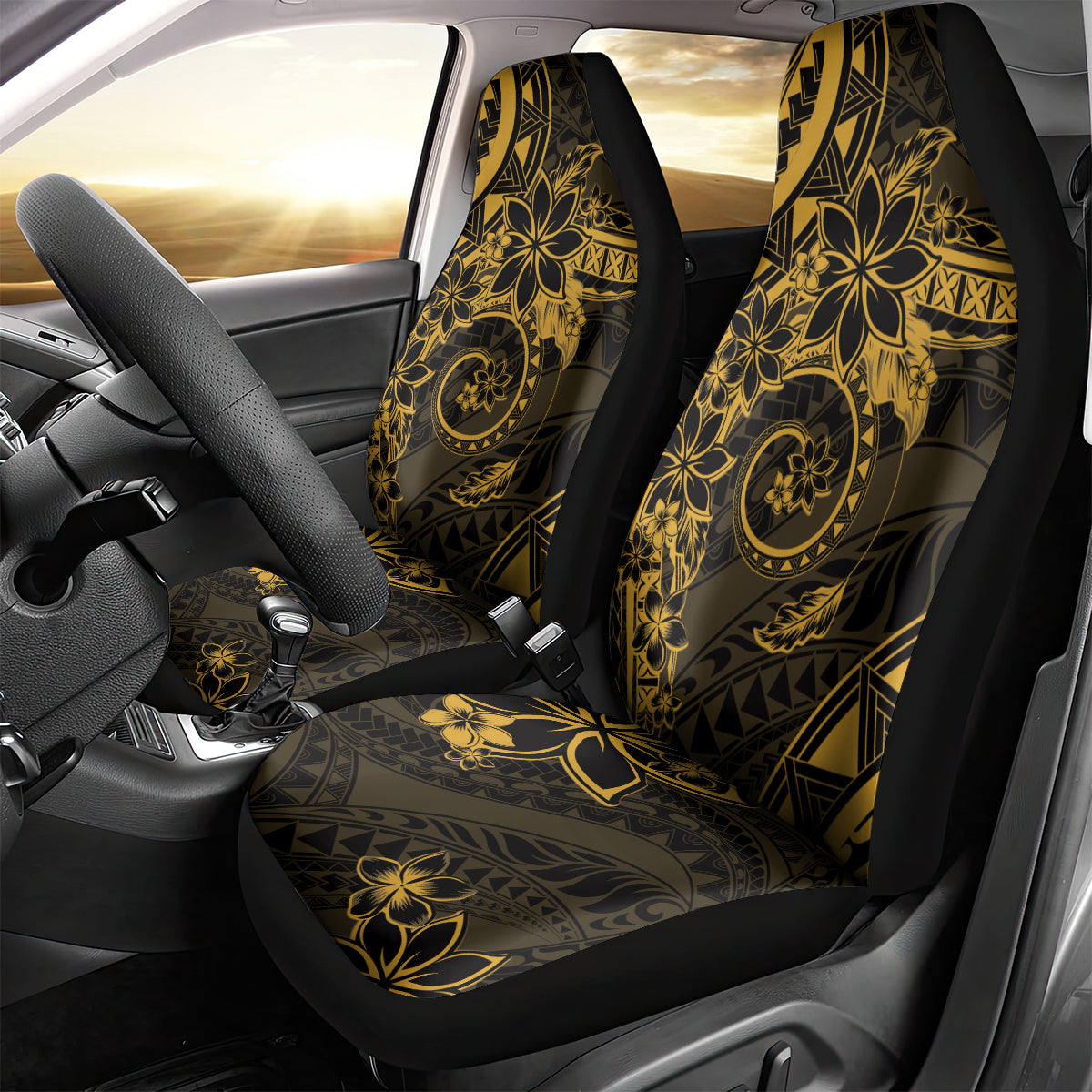 Polynesian Sunset Plumeria Car Seat Cover Gold Polynesian Tattoo