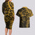 Polynesian Sunset Plumeria Couples Matching Long Sleeve Bodycon Dress and Hawaiian Shirt Gold Polynesian Tattoo