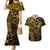 Polynesian Sunset Plumeria Couples Matching Mermaid Dress and Hawaiian Shirt Gold Polynesian Tattoo