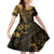 Polynesian Sunset Plumeria Family Matching Long Sleeve Bodycon Dress and Hawaiian Shirt Gold Polynesian Tattoo