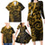 Polynesian Sunset Plumeria Family Matching Long Sleeve Bodycon Dress and Hawaiian Shirt Gold Polynesian Tattoo