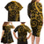 Polynesian Sunset Plumeria Family Matching Long Sleeve Bodycon Dress and Hawaiian Shirt Gold Polynesian Tattoo