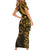 Polynesian Sunset Plumeria Family Matching Short Sleeve Bodycon Dress and Hawaiian Shirt Gold Polynesian Tattoo