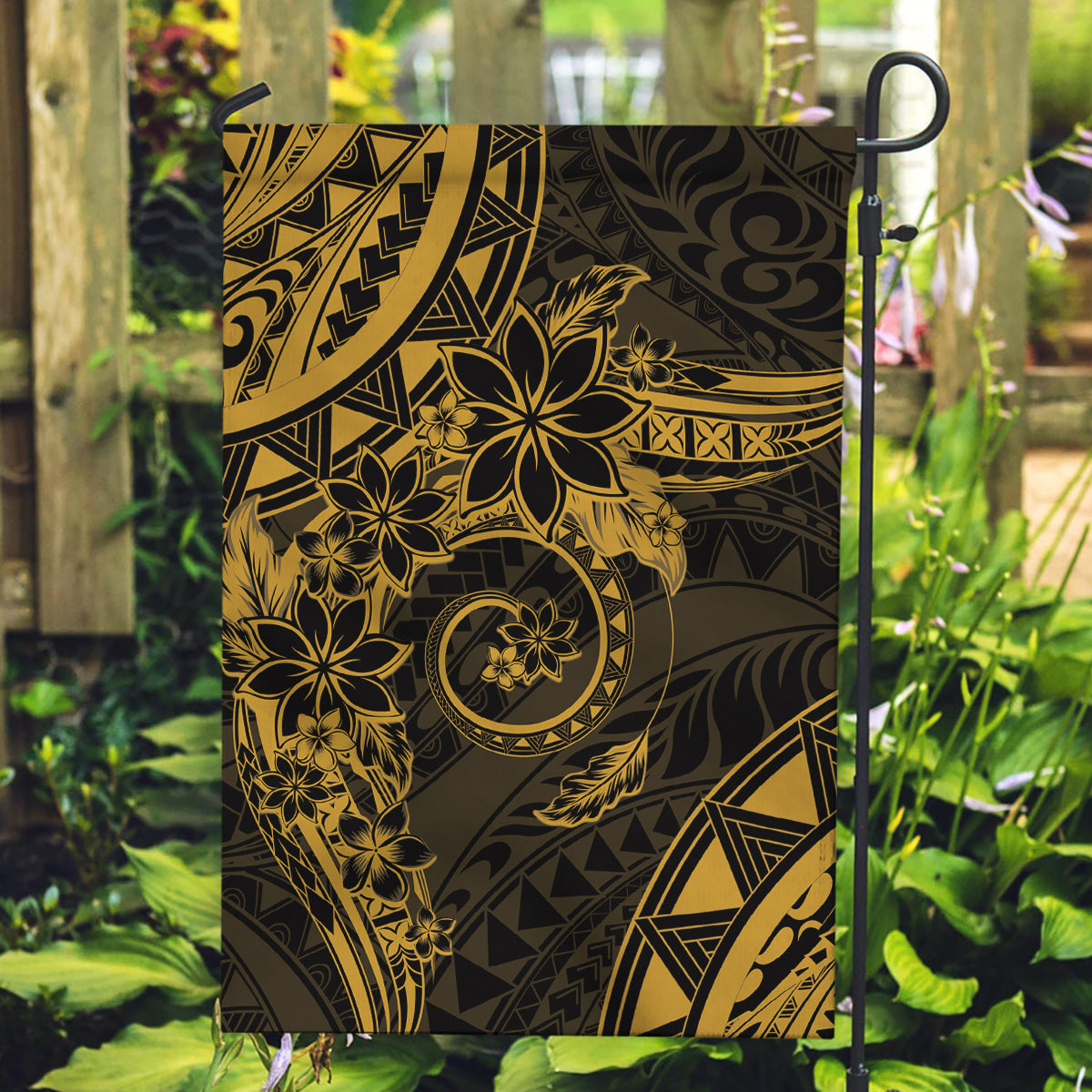 Polynesian Sunset Plumeria Garden Flag Gold Polynesian Tattoo LT05 Garden Flag Gold - Polynesian Pride
