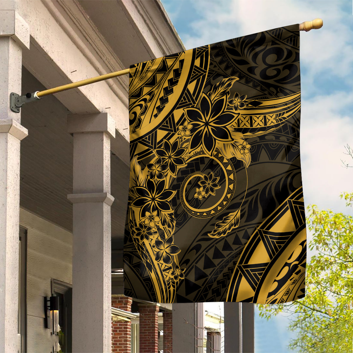Polynesian Sunset Plumeria Garden Flag Gold Polynesian Tattoo LT05 House Flag Gold - Polynesian Pride