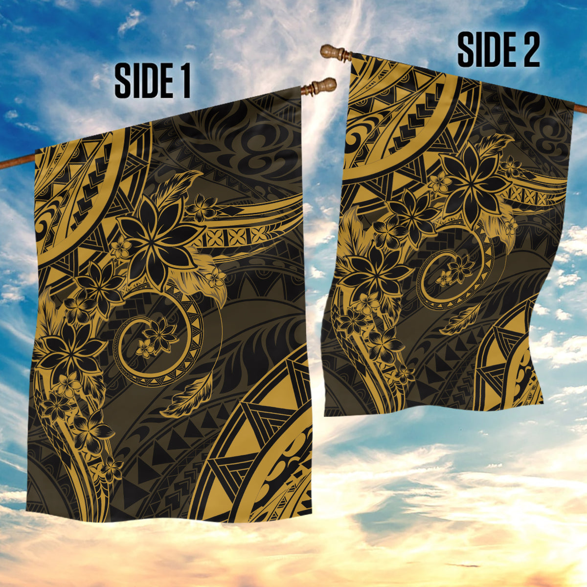 Polynesian Sunset Plumeria Garden Flag Gold Polynesian Tattoo LT05 - Polynesian Pride