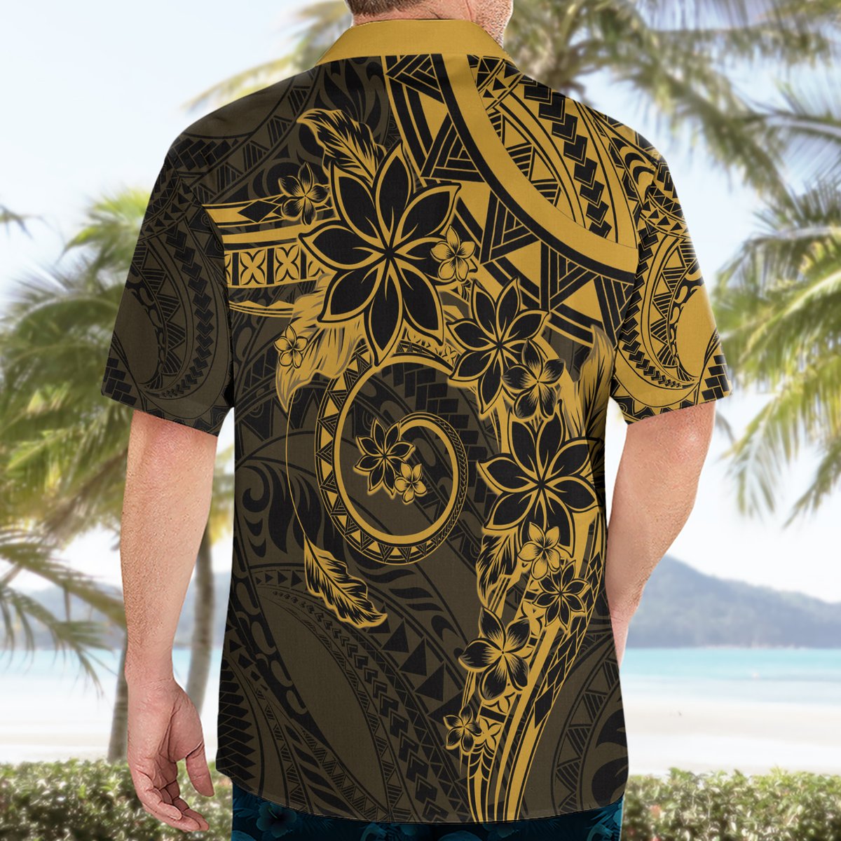 Polynesian Sunset Plumeria Hawaiian Shirt Gold Polynesian Tattoo LT05 - Polynesian Pride