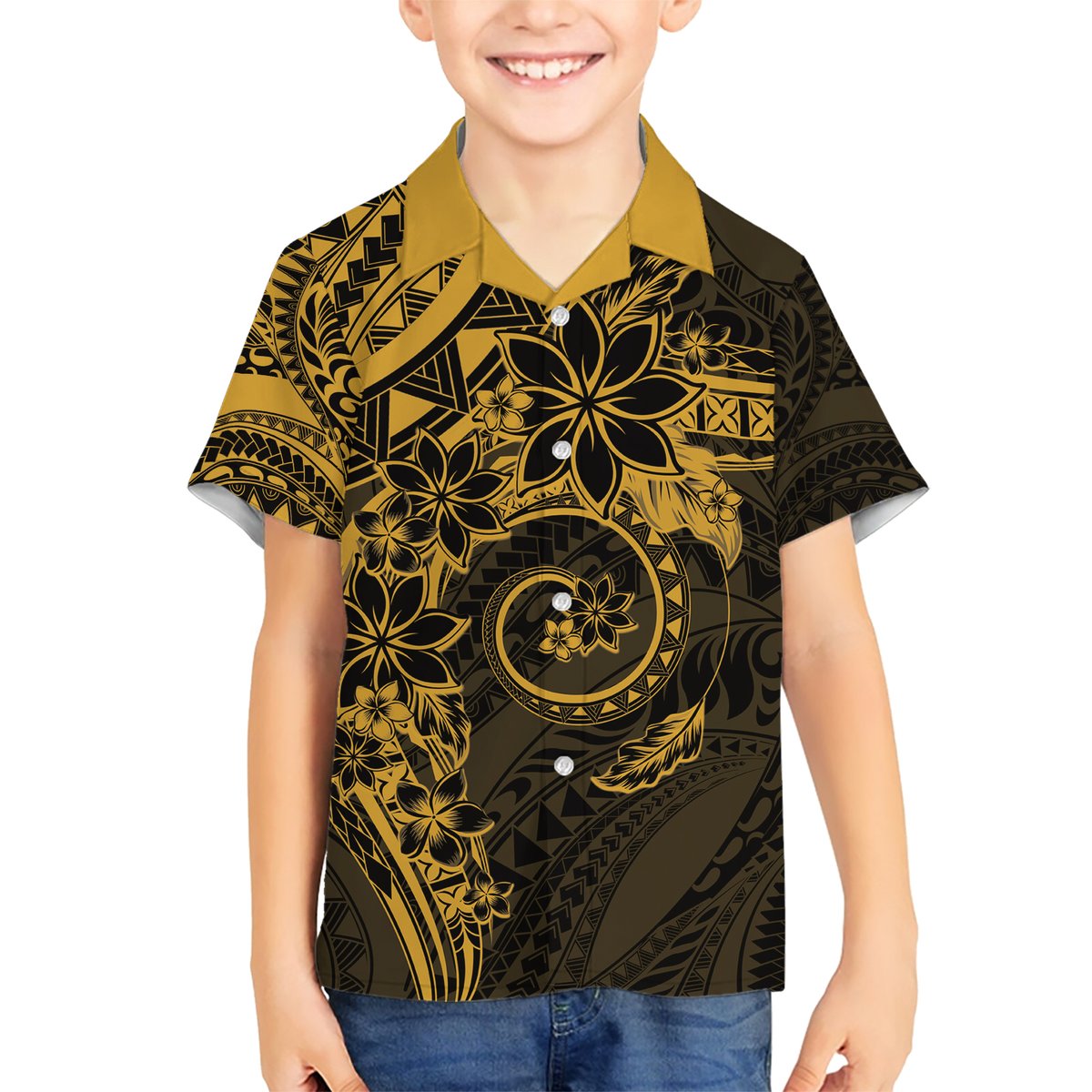 Polynesian Sunset Plumeria Hawaiian Shirt Gold Polynesian Tattoo LT05 - Polynesian Pride