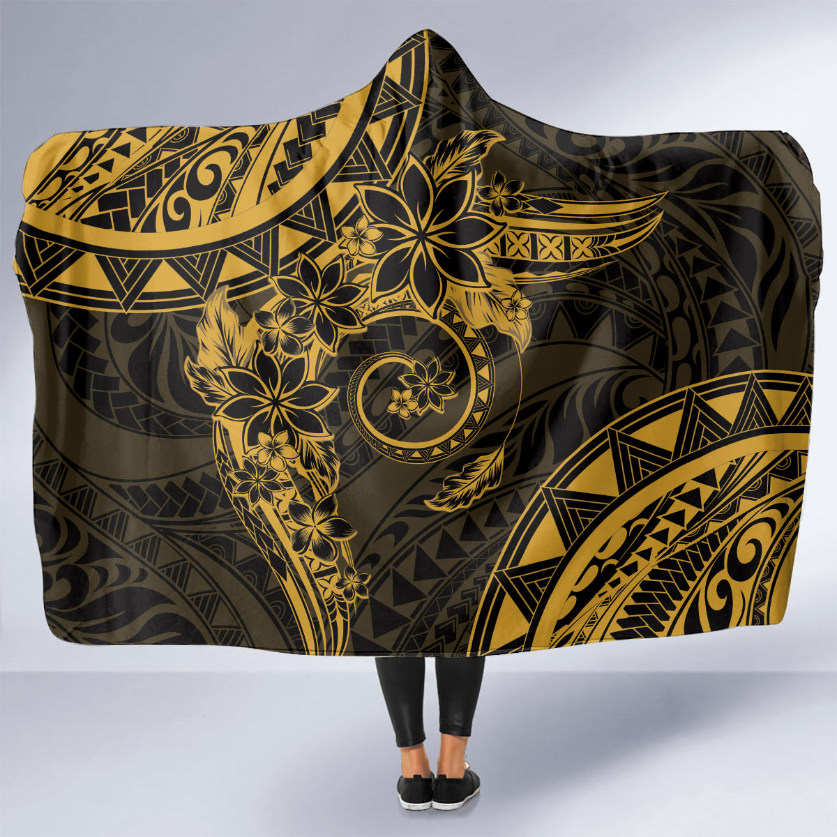 Polynesian Sunset Plumeria Hooded Blanket Gold Polynesian Tattoo LT05 - Polynesian Pride