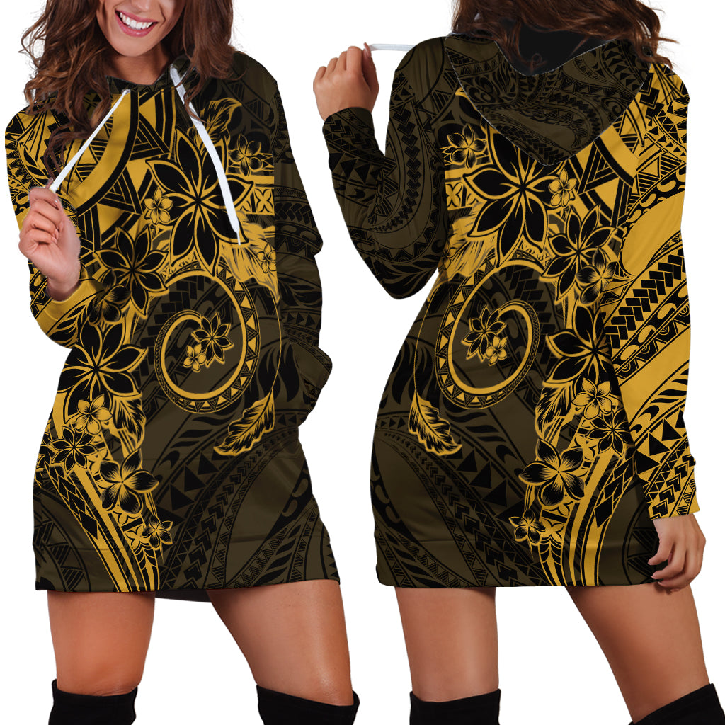 Polynesian Sunset Plumeria Hoodie Dress Gold Polynesian Tattoo LT05 - Polynesian Pride