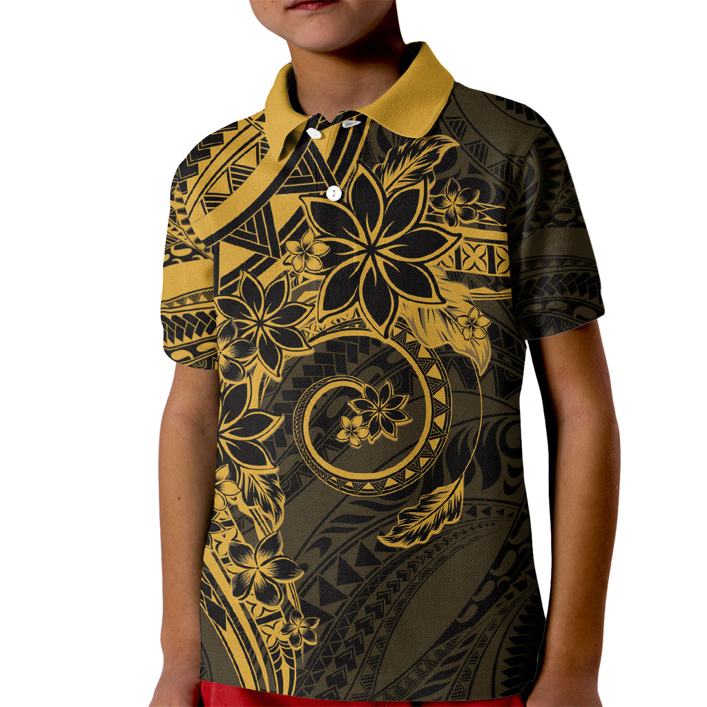 Polynesian Sunset Plumeria Kid Polo Shirt Gold Polynesian Tattoo