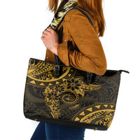 Polynesian Sunset Plumeria Leather Tote Bag Gold Polynesian Tattoo LT05 Gold - Polynesian Pride